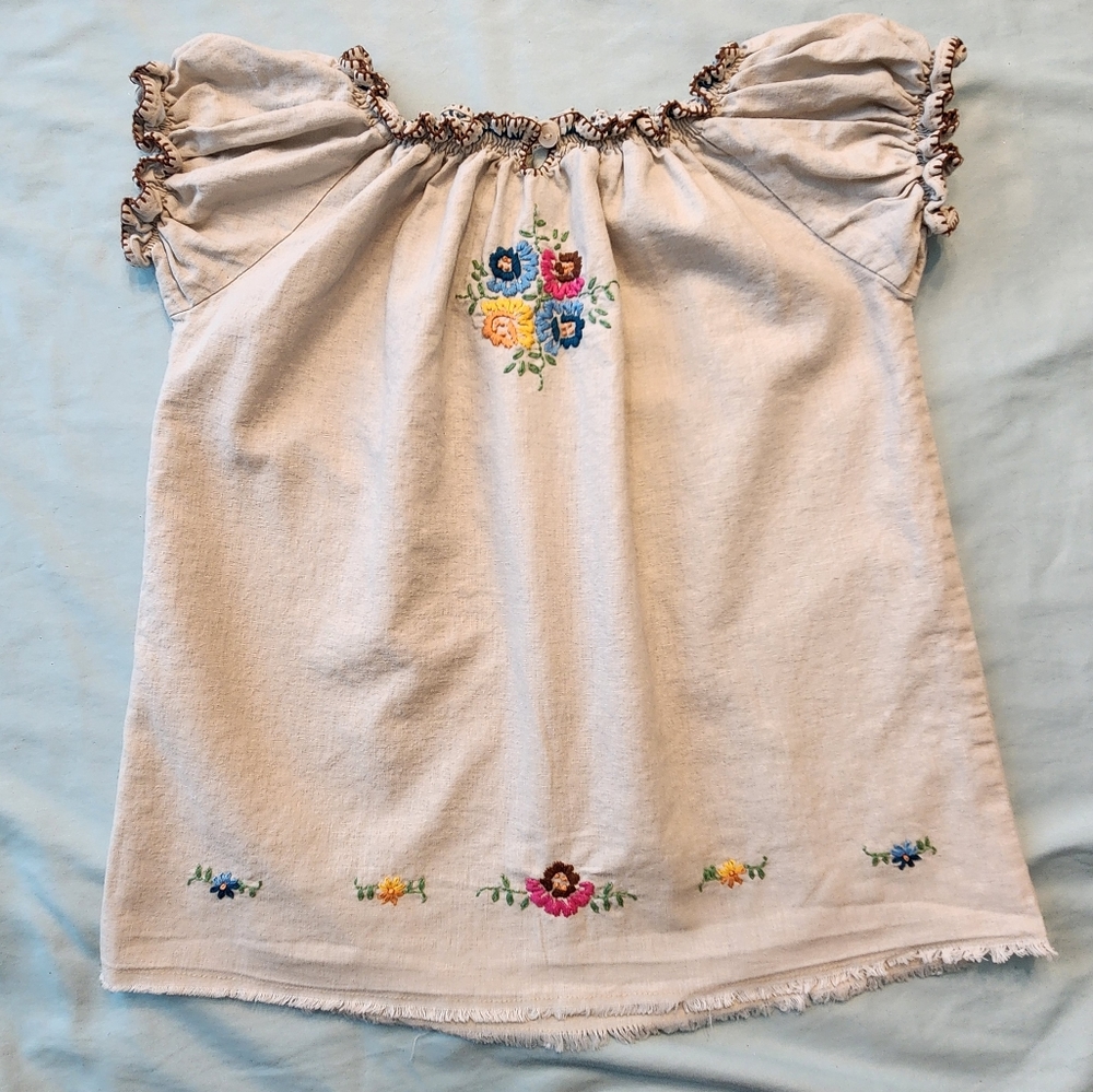 Peek Fleur Des Champs Tan Floral Swing Top | Girls Size L (8)